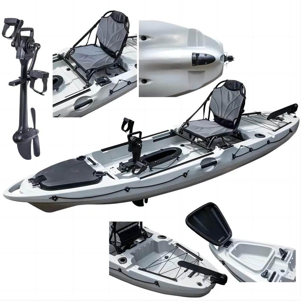 10-foot outfitted fishing kayak rental with pedal and rudder system for lakes and rivers.