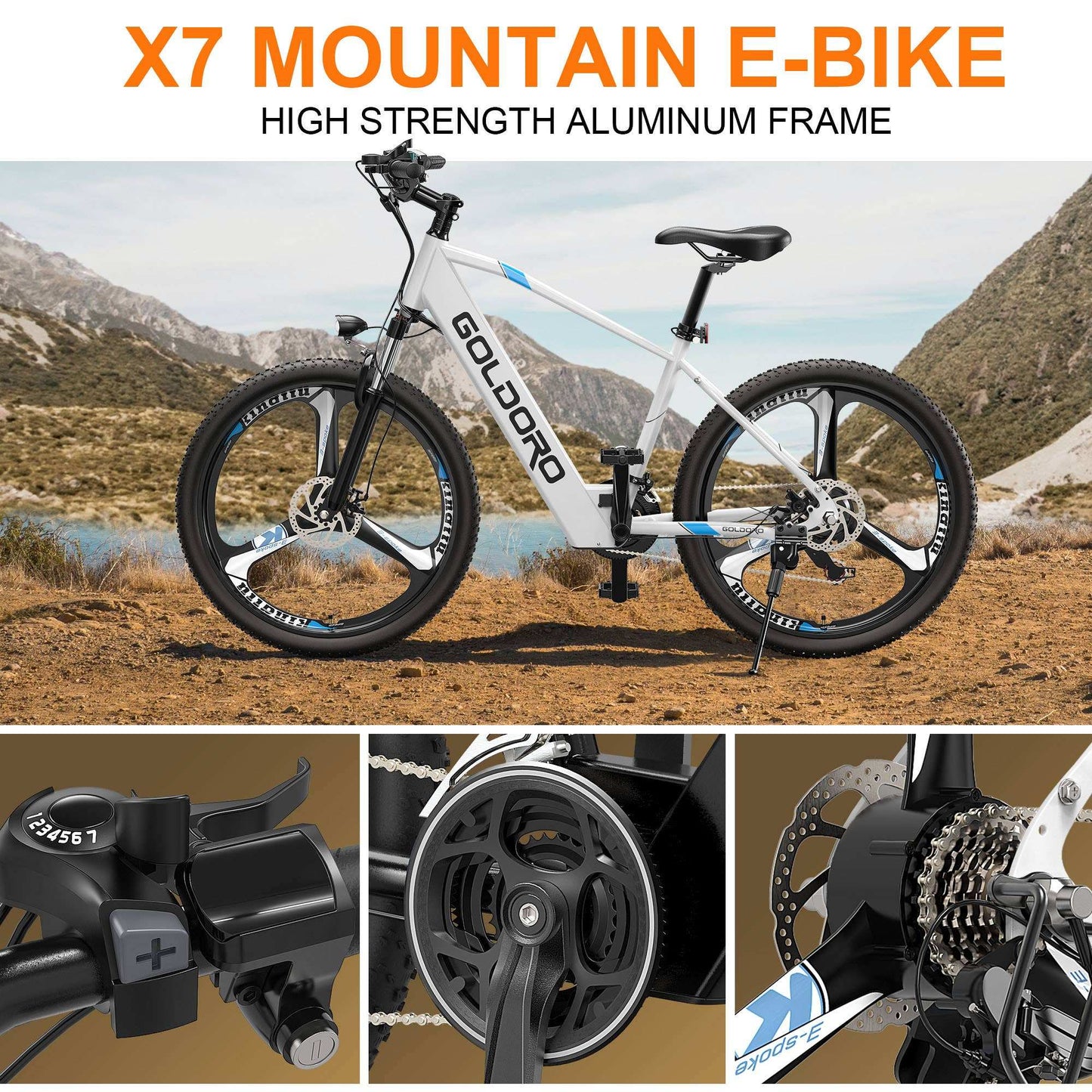 E-Bike Rentals - Goldoro Electric Bike 26" X7 Aluminum Alloy Mountain Bike for outdoor adventure.